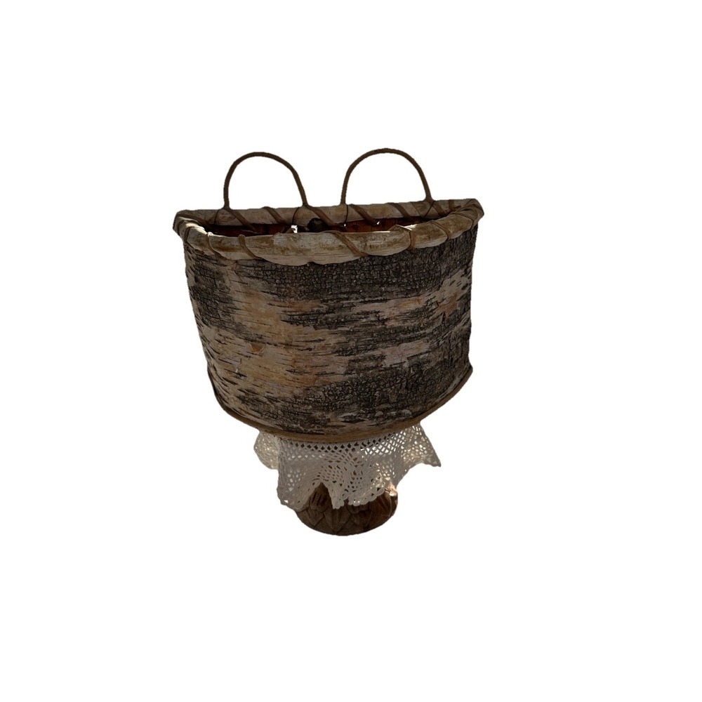 Vintage Birch Bark Wall Hanging 2 Loop Basket. Handmade.